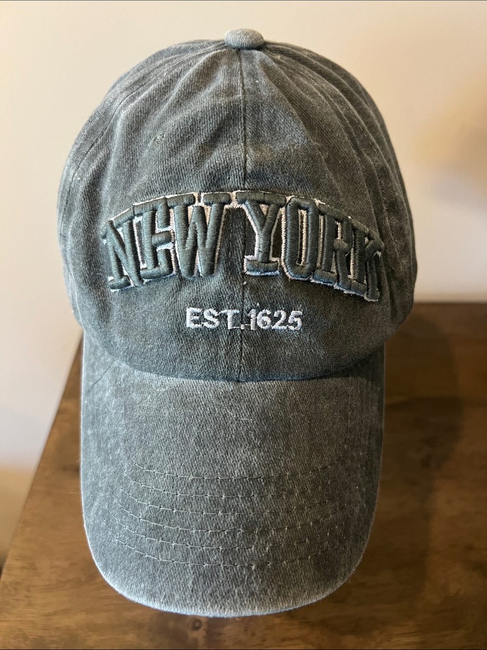 NEW YORK Embroidered Baseball Cap in Washed Black Gray
